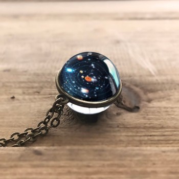 Women Fashion Double-sided Glass Ball Pendant Time Gem Universe Handmade Custom Planet Necklace Christmas Gift Drop Shipping