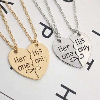 2 Pcs Couple Necklaces Silver Broken Heart Necklace For Lovers Puzzle Necklace BFF Pendants amp; Necklaces Valentines Day Present