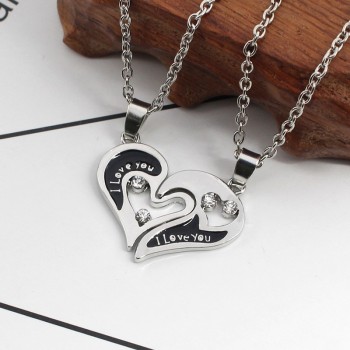2 Pcs Couple Necklaces Silver Broken Heart Necklace For Lovers Puzzle Necklace BFF Pendants amp; Necklaces Valentines Day Present