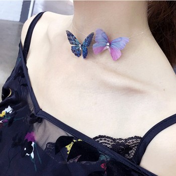 Transparent Invisible Fishing Line Chain Choker Necklace Women Multicolor Butterfly Pendant Necklaces Charm Collana Jewelry