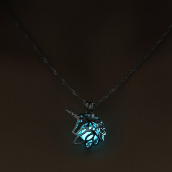 NEW Metal Unicorn Necklace For Woman Hollow Animal Horse Pendant Necklace Christmas Luminous Jewelry Glow in the Dark Wholesale
