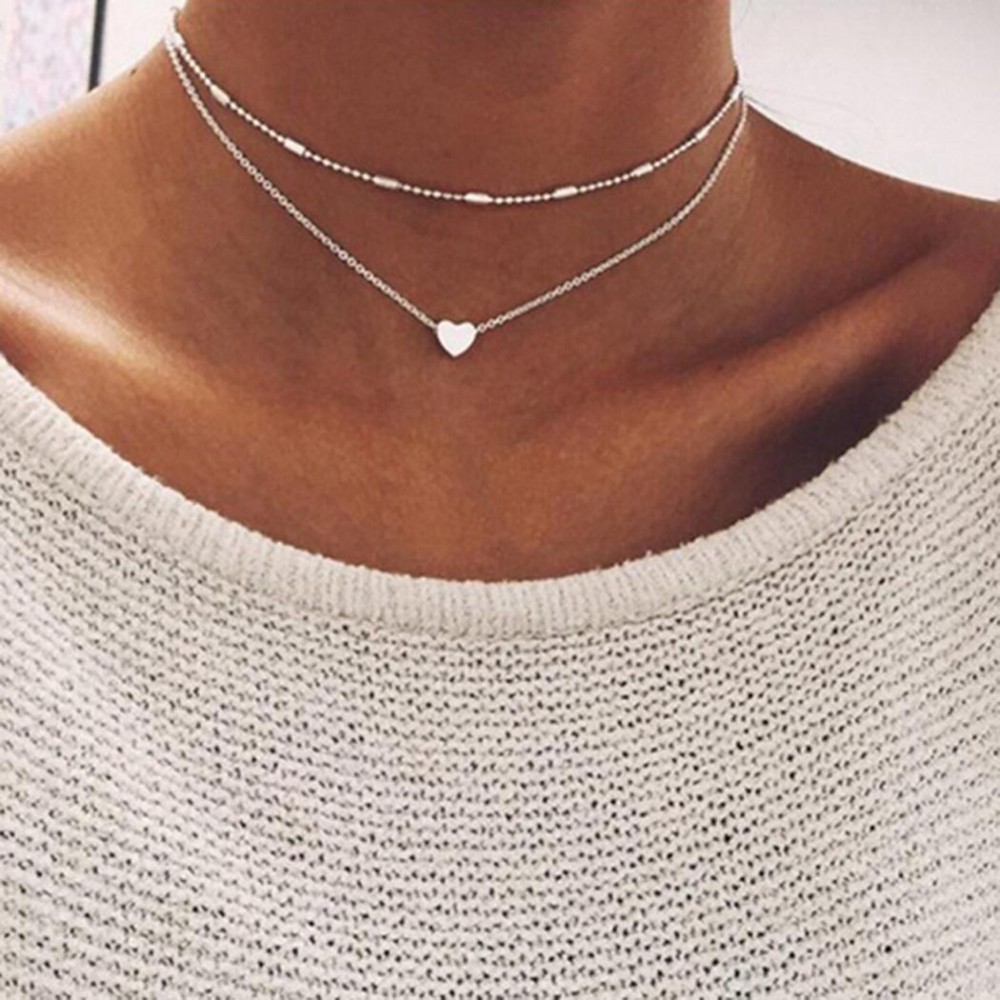 Fashion Multi-layer Beads Chain Club Casual Nacklace etc Chain Link Pendant Party Heart Street Alloy Choker Gift Necklace  Women