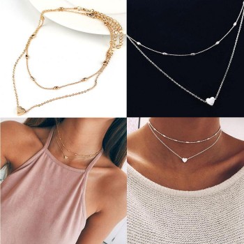 Fashion Multi-layer Beads Chain Club Casual Nacklace etc Chain Link Pendant Party Heart Street Alloy Choker Gift Necklace  Women