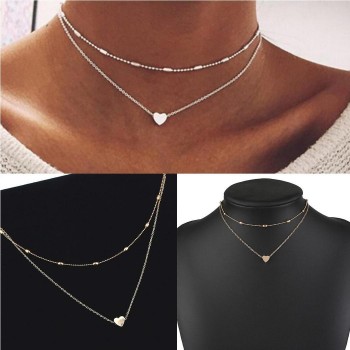 Fashion Multi-layer Beads Chain Club Casual Nacklace etc Chain Link Pendant Party Heart Street Alloy Choker Gift Necklace  Women