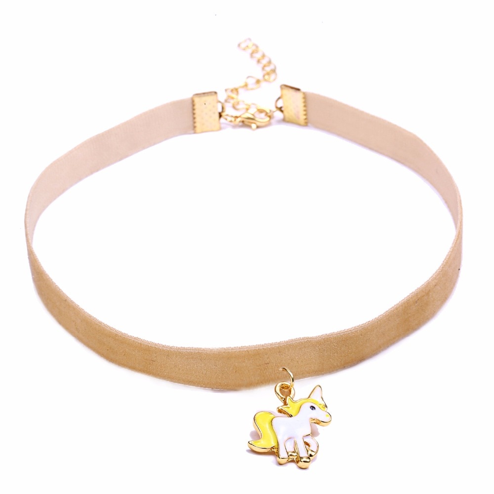 HORSE Necklace For Girls Children Kids Enamel Cartoon jewelry Women Animal Lace HORSE Choker Necklace Pendant Unicorn Party