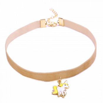 HORSE Necklace For Girls Children Kids Enamel Cartoon jewelry Women Animal Lace HORSE Choker Necklace Pendant Unicorn Party