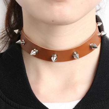 1PC Chic Punk Rock Gothic Unisex Women Men Leather Silver Spike Rivet Stud Collar Choker Necklace Statement Jewelry