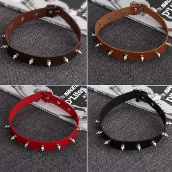 1PC Chic Punk Rock Gothic Unisex Women Men Leather Silver Spike Rivet Stud Collar Choker Necklace Statement Jewelry