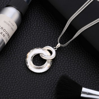 2 Round Circle Pendants Crystal Long Snake Chain Necklaces For Women Gold Silver Color Women Costume Jewelry Party Gifts XL07449