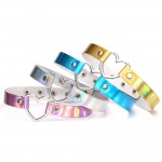 44*1.8cm Adjustable  Laser Light PU Leather Choker Necklace metal Heart and circle shape Pendant Charm  For Punk Collar Chocker