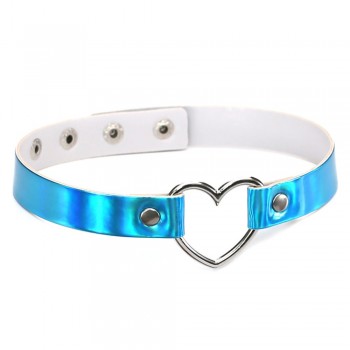 44*1.8cm Adjustable  Laser Light PU Leather Choker Necklace metal Heart and circle shape Pendant Charm  For Punk Collar Chocker