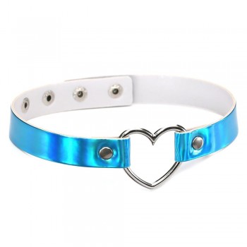 44*1.8cm Adjustable  Laser Light PU Leather Choker Necklace metal Heart and circle shape Pendant Charm  For Punk Collar Chocker