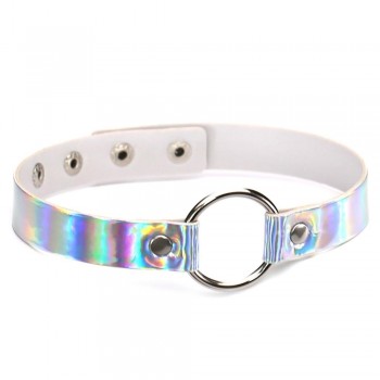 44*1.8cm Adjustable  Laser Light PU Leather Choker Necklace metal Heart and circle shape Pendant Charm  For Punk Collar Chocker