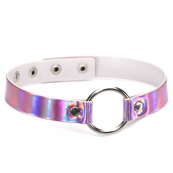 44*1.8cm Adjustable  Laser Light PU Leather Choker Necklace metal Heart and circle shape Pendant Charm  For Punk Collar Chocker