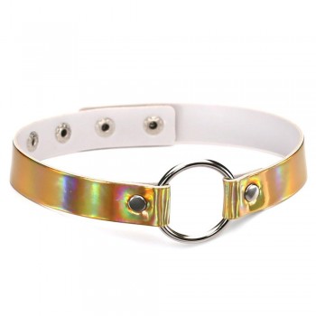 44*1.8cm Adjustable  Laser Light PU Leather Choker Necklace metal Heart and circle shape Pendant Charm  For Punk Collar Chocker