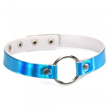 44*1.8cm Adjustable  Laser Light PU Leather Choker Necklace metal Heart and circle shape Pendant Charm  For Punk Collar Chocker