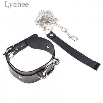 Lychee Punk PU Leather Rivet Choker Collar With Leash Chain Women Torques Choker Necklace Silver Color Female Necklace Jewelry