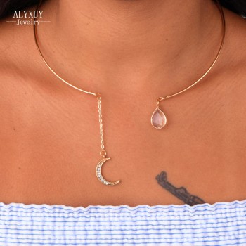 New fashion jewelry stone moon with crystal torques necklace gift for women girl N2057