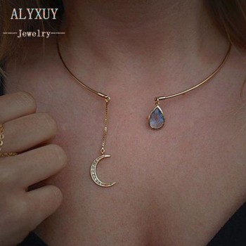 New fashion jewelry stone moon with crystal torques necklace gift for women girl N2057
