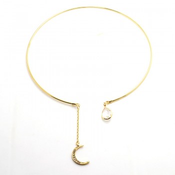 New fashion jewelry stone moon with crystal torques necklace gift for women girl N2057