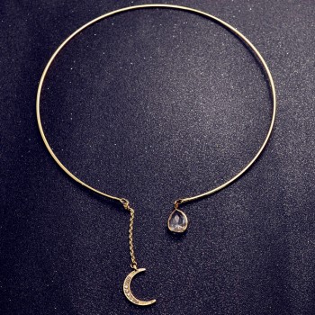 New fashion jewelry stone moon with crystal torques necklace gift for women girl N2057