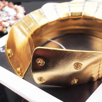 Vintage Statement Choker Necklace For Women African Jewelry Gold Color Leather Maxi Big Collar Necklace Adjusted UKNE