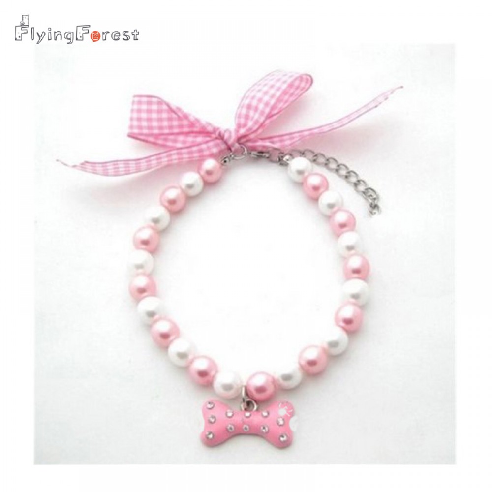 DIY jewelry wholesale cheap 4 colours Dog Cat Pearls Necklace Collar Lovely Bone Charm Pendant Pet Puppy Jewelry