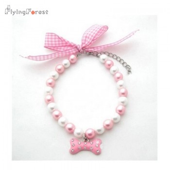 DIY jewelry wholesale cheap 4 colours Dog Cat Pearls Necklace Collar Lovely Bone Charm Pendant Pet Puppy Jewelry