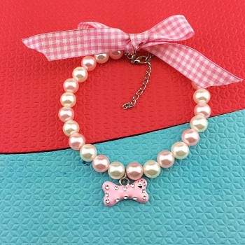 DIY jewelry wholesale cheap 4 colours Dog Cat Pearls Necklace Collar Lovely Bone Charm Pendant Pet Puppy Jewelry