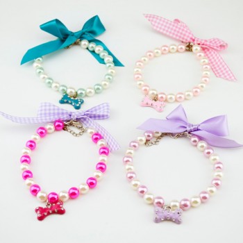 DIY jewelry wholesale cheap 4 colours Dog Cat Pearls Necklace Collar Lovely Bone Charm Pendant Pet Puppy Jewelry