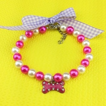 DIY jewelry wholesale cheap 4 colours Dog Cat Pearls Necklace Collar Lovely Bone Charm Pendant Pet Puppy Jewelry