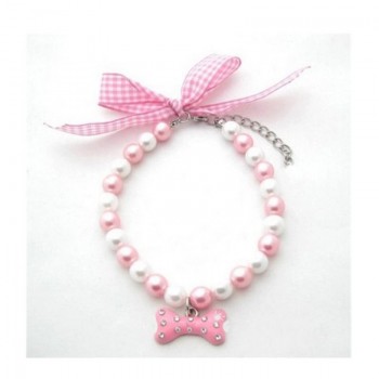 DIY jewelry wholesale cheap 4 colours Dog Cat Pearls Necklace Collar Lovely Bone Charm Pendant Pet Puppy Jewelry