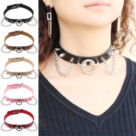 Womens Man Sexy exaggerated chain Rivet Pin buckle O Fetish PU Leather Collar,BDSM Bondage Necklace Neckband,Sex Toys For Couple