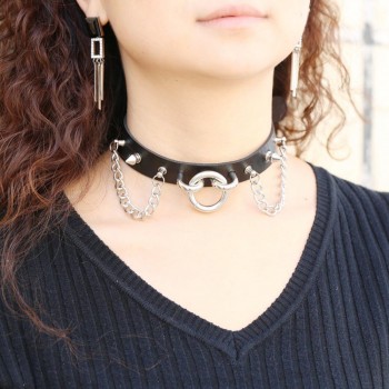 Womens Man Sexy exaggerated chain Rivet Pin buckle O Fetish PU Leather Collar,BDSM Bondage Necklace Neckband,Sex Toys For Couple