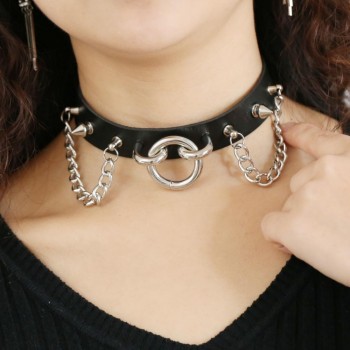 Womens Man Sexy exaggerated chain Rivet Pin buckle O Fetish PU Leather Collar,BDSM Bondage Necklace Neckband,Sex Toys For Couple