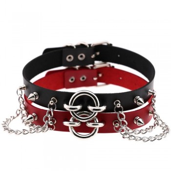 Womens Man Sexy exaggerated chain Rivet Pin buckle O Fetish PU Leather Collar,BDSM Bondage Necklace Neckband,Sex Toys For Couple