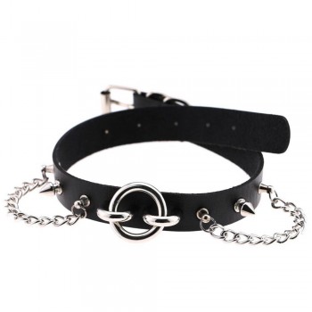 Womens Man Sexy exaggerated chain Rivet Pin buckle O Fetish PU Leather Collar,BDSM Bondage Necklace Neckband,Sex Toys For Couple