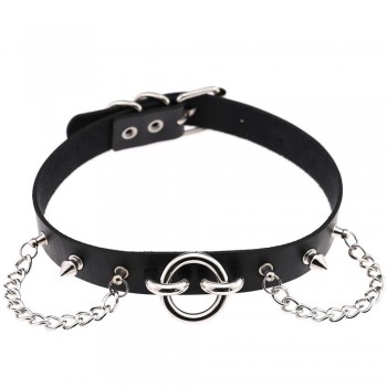 Womens Man Sexy exaggerated chain Rivet Pin buckle O Fetish PU Leather Collar,BDSM Bondage Necklace Neckband,Sex Toys For Couple