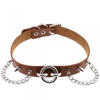 Womens Man Sexy exaggerated chain Rivet Pin buckle O Fetish PU Leather Collar,BDSM Bondage Necklace Neckband,Sex Toys For Couple