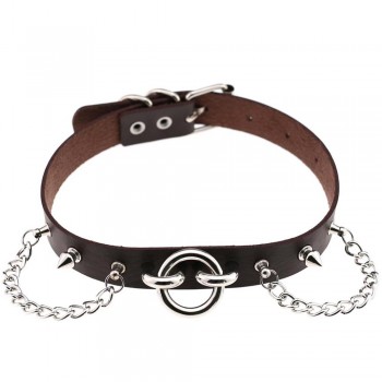 Womens Man Sexy exaggerated chain Rivet Pin buckle O Fetish PU Leather Collar,BDSM Bondage Necklace Neckband,Sex Toys For Couple
