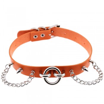 Womens Man Sexy exaggerated chain Rivet Pin buckle O Fetish PU Leather Collar,BDSM Bondage Necklace Neckband,Sex Toys For Couple