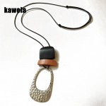 Free Shipping Geometric Mixed Color Wood Hammered Alloy Pendant Necklace