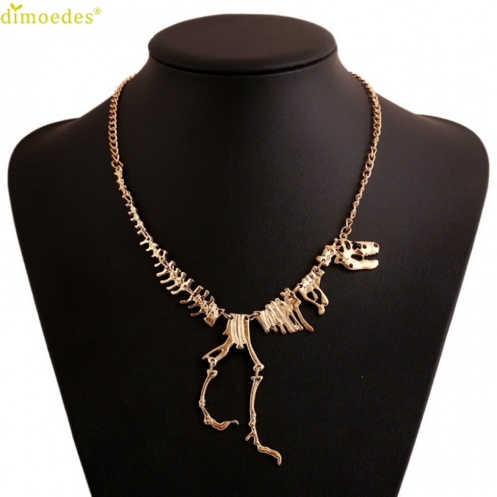 Diomedes Newest Necklace Women Steampunk Goth Alloy Dinosaur Skeleton Dead Tyrannosaurus T-Rex Charm Necklace Sexy Chain