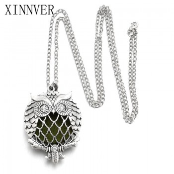 Hollow Vintage Owl Necklace Aromatherapy Locket Essential Oils Diffuser Locket Perfume Pendant Necklace for Women