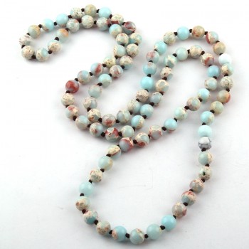 Free Shipping Fashion The Emperor Bead Semi Precious Stones long Knotted Necklace