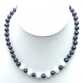 SALE 6-7mm Black Natural Freshwater Pearl with 6 pieces White PEARL 17 Necklace -5901 Wholesale/retail Free shipping