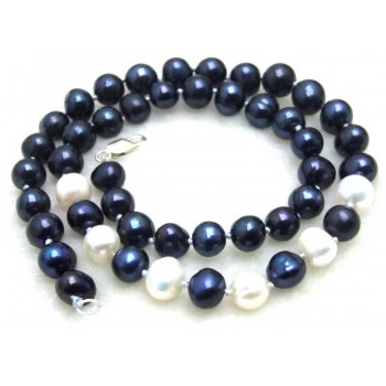 SALE 6-7mm Black Natural Freshwater Pearl with 6 pieces White PEARL 17 Necklace -5901 Wholesale/retail Free shipping