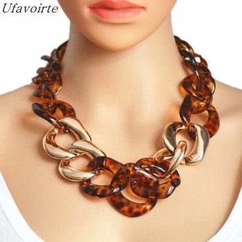 Ufavoirte Statement Necklace Chain Choker Resin Necklace Big Leopard Chain Necklace Fashion Exaggeration Jewelry Bar Women