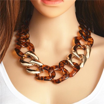 Ufavoirte Statement Necklace Chain Choker Resin Necklace Big Leopard Chain Necklace Fashion Exaggeration Jewelry Bar Women
