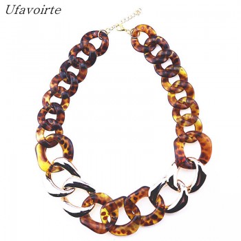 Ufavoirte Statement Necklace Chain Choker Resin Necklace Big Leopard Chain Necklace Fashion Exaggeration Jewelry Bar Women